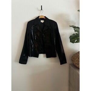 VTG Caché Black Snake Skin‎ Pattern Leather Blazer Jacket Size 8